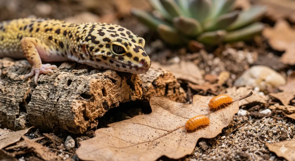 Powder Orange isopods work symbiotically alongside your leopard gecko to break down organic waste.